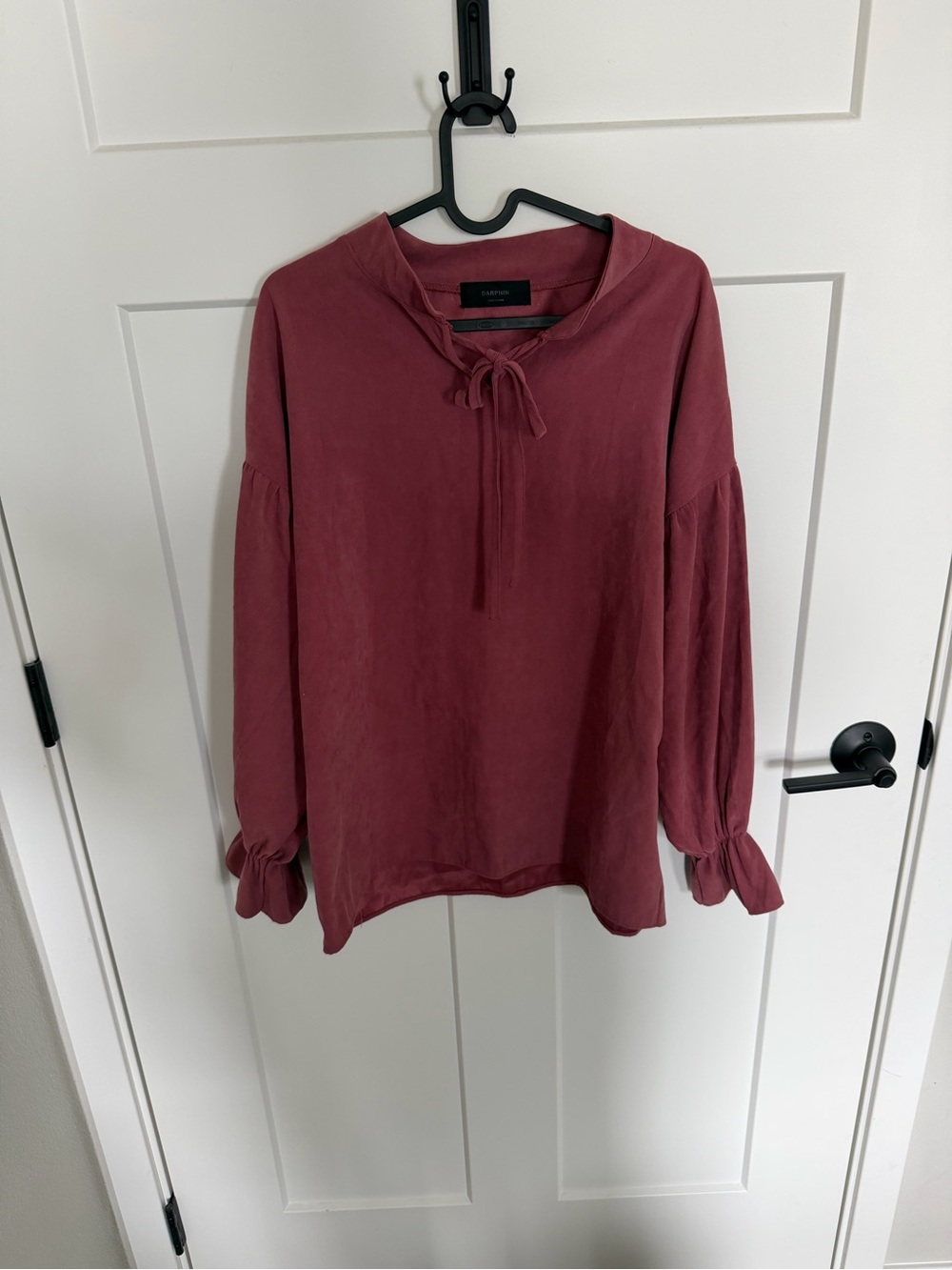 Tie-Neck Long Sleeve Blouse in Mauve Rose